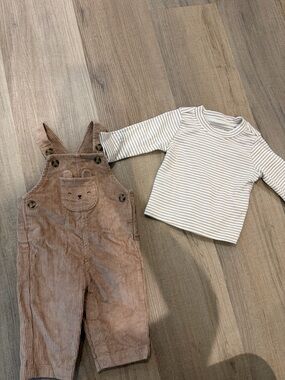 Carters Corduroy Overalls with Cream Stripe Tee